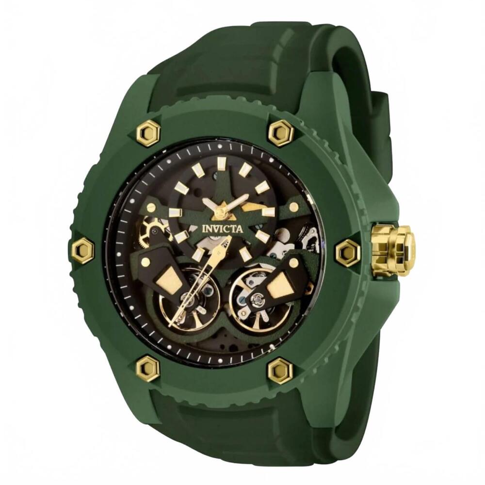 NEW INVICTA men's akula automatic double open heart strap watch in green